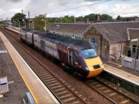 The cut-down HSTs which are scheduled to appear on ScotRail services will not, I hope, be quite this short. Cross-Country power cars head south through Prestonpans on 31 July. Obligingly they were travelling at no great speed.<br><br>[David Panton 31/07/2017]