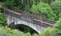 The longest mass concrete span in the world when built,Borrodale Viaduct is now surrounded by trees and difficult to photograph. It spans the Borrodale Burn and is immediately north of Borrodale Tunnel.<br><br>[John Gray 02/08/2017]