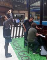 All The Stations. Here are Vicki Pipe and Geoff Marshall on their odyssey to visit every British mainline station at the Piano Garden on Glasgow Central. <a href=http://www.eveningtimes.co.uk/news/15460253.Glasgow_date_for_travellers_on_mission_to_visit_every_rail_station_in_Britain/ target=external>Evening Times article</a>.<br><br>[John Yellowlees 10/08/2017]