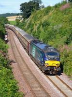 DRS 68003 <I>Astute</I> leads the Northern Belle from Edinburgh to Inverness downhill into Aberdour on 13th August 2017. Classmate 68027 was on the rear.<br>
<br><br>[Bill Roberton 13/08/2017]