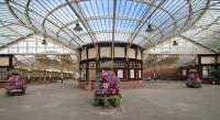 The concourse at Wemyss Bay with the flowers in full bloom.<br><br>[Alastair McLellan 01/08/2017]
