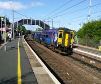 A Glasgow Central to Edinburgh stopping service calls at Bellshill on 2<br>
September 2017. In the not too distant future these services will be electric powered<br>
and masts are going up in the Shotts area.<br>
<br><br>[David Panton 02/09/2017]