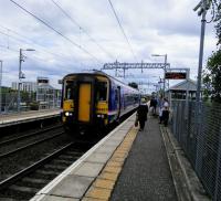 A Falkirk Grahamston to Glasgow Queen Street service calls at Gartcosh on 2nd<br>
September 2017. These services will be electrified in due course, to join the<br>
half-hourly Cumbernauld to Dumbarton services which also call here.<br>
<br><br>[David Panton 02/09/2017]