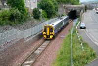 A Tweedbank - Edinburgh 158 service clears Ladhope Tunnel shortly after leaving Galashiels station on 16 June 2017.<br><br>[John Furnevel 16/06/2017]
