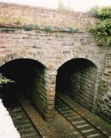 Midway between Gilshochill and Possilpark & Parkhouse stations the line passes below the Forth & Clyde Canal. Photograph showing the location in 1995. [Ref query 16 September 2017] <br><br>[James C Wilson Collection //1995]