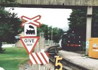 For once, the sign is right: there's a steam engine crossing [see image 58266]. Scene at Hope Blue Circle cement work on 17 September 2005. [Ref query 23 September 2017]<br><br>[Ken Strachan 17/09/2005]