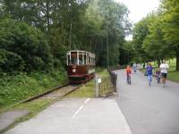 Former Hull Corporation tramcar No.96 at work on the Heaton Park Tramway in Manchester. The tram is heading away from the camera towards the terminus near the<br>
lakeside cafe.<br>
<br>
<br><br>[Douglas Blades 23/07/2017]