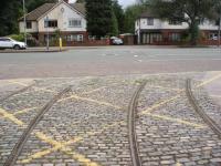 The rails of the Heaton Park Tramway reach out forlornly into Middleton<br>
Road, Manchester looking for the Manchester Corporation network which they were connected to from 1903 until 1934. A stretch of the original tramway in the park was reopened in 1980 and has since been progressively extended. <br>
<br>
<br><br>[Douglas Blades 23/07/2017]