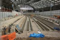 Platforms 7 and 8 being rebuilt at Liverpool Lime Street on 26 September 2017. This work is taking place prior to the closure of the station from 30 September until 8 October but then there is only a limited service until 22 October. The platforms are being significantly redesigned during this work and one other improvement will see the removal of bullhead rail.<br><br>[John McIntyre 26/09/2017]