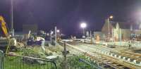 View east at Wards Road showing Elgin West Signal Box has gone.  The Wards has very bright light for work at night so it is easy to make out what is going on.<br><br>[Crinan Dunbar 10/10/2017]
