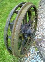 The Birkhead Gardens, near the Tanfield Railway, claims to have a Railway Theme. I can't help feeling that these flanged wheels never actually ran on rails.<br><br>[Ken Strachan 11/07/2015]