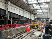Platform 12: the continuing 'story'. A look east from Platform 11 on 1 November showing the ironwork of the south ramp exposed, and the track already advancing eastwards.<br><br>[David Panton 01/11/2017]