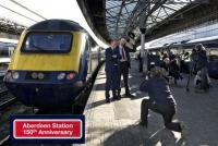 Aberdeen Station 150th anniversary; this photo shows ScotRail Alliance MD Alex Hynes with Steve Ewen, ScotRail Customer Experience Manager (Acting) for the North-East of Scotland after today’s naming. (Photograph care of John Yellowlees.)<br><br>[Mike Cooper 04/11/2017]