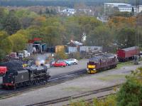 View over Tom Na Faire depot in October 2017 with 45407 in light steam and 37518 in reserve.<br><br>[Bill Roberton 20/10/2017]