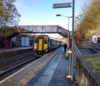 'Clarkston & Stamperland' announced the big blue running-in board when I first<br>
passed through here. An East Kilbride bound 156 calls on 11 November 2017. This line<br>
is surely overdue for electrification.<br>
<br>
<br><br>[David Panton 11/11/2017]