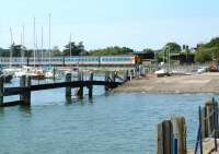 All quiet at Lymington Pier on 26 July 2002, with a recently arrived EMU from Brockenhurst at the platform.<br><br>[Ian Dinmore 26/07/2002]