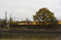 Colas 37421 passing Didcot at speed heading for Oxford with a Network Rail test train on 9th November 2017.<br>
<br>
<br><br>[Peter Todd 09/11/2017]