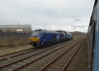 DRS 68029 and 68019 on a stabling road outside the Sellafield plant between flask train duties. 13th November 2017.<br><br>[Mark Bartlett 13/11/2017]