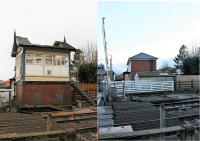 The little gate box at Carleton Crossing was quickly demolished soon after the photo on the left was taken on 21st November and there is now just a space alongside the barriers. [See image 34880]  taken from the same position in operational days. <br><br>[Mark Bartlett 09/12/2017]