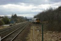 Looking south from Meadowhall station as Northern DMU 150228 takes the Barnsley line on 12 March 2013 with a service to Huddersfield.<br><br>[John McIntyre 12/03/2013]
