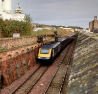 ​​ScotRail's training HST set approaches Dundee from the north on 7 November 2017. It has just crossed to the Down Line at Camperdown, not something done by service trains.<br>
<br><br>[David Panton 07/11/2017]