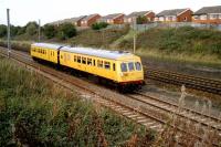 Former Met-Cam Class 101 DMU converted into Network Rail test train and numbered 901002 heads south on the Up Slow at Farington in September 2006.<br><br>[John McIntyre 18/09/2006]