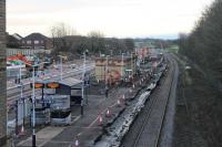 Still plenty of work to do at Kirkham before it reopens for Blackpool South trains on 28th January 2018. This was the view on Christmas Day 2017 showing work in progress on the island platform and the new third platform being constructed beyond. <br><br>[Mark Bartlett 25/12/2017]