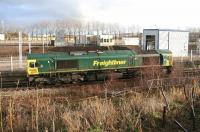News Years Day 2018 at Millerhill sees Freightliner 66956 passing some of the new infrastructure associated with the ScotRail EMU Depot which is scheduled to come into operation later this year.<br><br>[John Furnevel 01/01/2018]