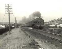 Holbeck Royal Scot 46112 <I>Sherwood Forester</I> passing through Crossmyloof on 9 August 1956 with the 4pm Glasgow St Enoch - Leeds City. [Ref query 12 January 2018]  <br><br>[G H Robin collection by courtesy of the Mitchell Library, Glasgow 09/08/1956]