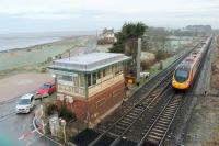 Network Rail have applied to Lancaster City Council for permission to demolish Hest Bank signal box. It was opened on 22nd December 1958, replacing an LNWR box on the opposite side of the crossing, but will not see its 60th birthday. An Edinburgh to Euston Pendolino passes on a frosty 11th January 2018. <br><br>[Mark Bartlett 11/01/2018]