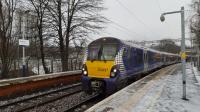 334 027 in a sudden snow shower at Dalreoch forming the 10.09 to Edinburgh.<br><br>[Beth Crawford 19/01/2018]