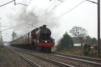 The opening day of the 2018 steam railtour season was similar to last year, dull and wet! Jubilee 4-6-0 no.45699 'Galatea' works hard along the Brock straight with the Winter CME from Manchester to Carlisle on 27 January 2018. <br><br>[John McIntyre 27/01/2018]