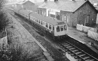 Derby DMU 107429 at Kilmacolm a few days before closure of the line in January 1983.<br><br>[Ian Millar 07/01/1983]
