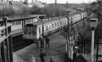 Kilmacolm bound DMU 107439 at Corkerhill a few days before closure of the line. Closure was as and from 10th January 1983, a Monday, so the last train ran on Saturday 8th January. <br><br>[Ian Millar 10/01/1983]