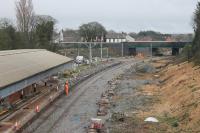 Continuing station refurbishment work at Poulton on 10th February 2018. A large gantry has appeared on the east end of the island platform and the vegetation clearance has made good progress. [See image 59296] for a May 2017 view from the same spot.    <br><br>[Mark Bartlett 10/02/2018]