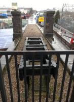 A short section of the Crewe Works narrow gauge railway (3 foot IIRC) survives on this ramp on the roof of the Heritage Centre signal box. View looks North; the class 40 cab on the right is mounted on the back of a road vehicle.<br><br>[Ken Strachan 03/04/2015]