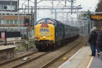 The 'Trans-Pennine Deltic Lament' railtour with D9009 'Alycidon' heading a very smart rake of blue/grey carriages passes Huyton on 30 December 2017 whilst working the York to Liverpool leg of the tour.<br><br>[John McIntyre 30/12/2017]