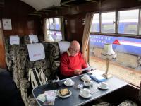 1st Class coach interior of the Jacobite at Fort William. The trip was a retiral gift for my Brother in Law from his firm, another great jolly boys day out.<br><br>[Gordon Steel 06/07/2012]