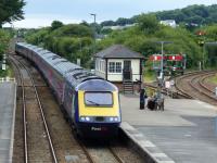 A Penzance to London HST service arrives at Par on 24th June 2017. The Newquay branch diverges away to the right. <br>
<br>
<br><br>[Graeme Blair 24/06/2017]