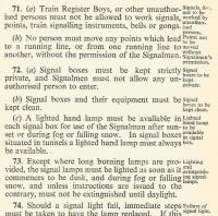 My copy of the British Railways Rule Book is inscribed 'Morningside' (I wonder which one?) on day of publication, 01/01/1950. It reads as if it's from another age, as well it might. The dangers of letting boys near gongs are outlined in Rule 71. Rule 72(a) must have kept many a Railscot contributor busy with a telephoto lens and polarising filter.<br><br>[David Panton 01/01/1950]
