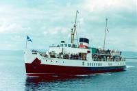 An image of 'Southsea's sister ship 'Shanklin' renamed as 'Prince Ivanhoe'. She is approaching Largs in the early summer of 1981. Purchased from Sealink by a company connected to the Waverley operation and operated by Waverley Excursions she was brought to Glasgow on the 21st of November 1980, refurbished and renamed for April 1981. 1981 was her only season, for on 3rd August while under the command of  a relief master, she grounded in Port Eynon Bay in the Bristol Channel and became a total loss. All passengers were safely evacuated. By a year later she was a pile of unrecognisable scrap steel.<br><br>[Colin Miller 11/03/2018]