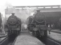 Fairbairn 4Ps 42277, off Perth shed (63A), and 42195 outside Polmadie Shed (66A).<br><br>[Richard Mercer 19/12/1965]