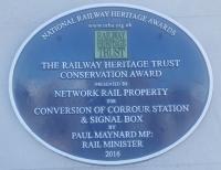 A new plaque has been unveiled at Corrour on the 19th of March. It commemorates the presentation of an award by the Railway Heritage Trust to Network Rail for the conversion of Corrour station and signal box. The building <a target=external href=https://www.corrour.co.uk/>now offers accommodation</a>.<br><br>[John Yellowlees 19/03/2018]