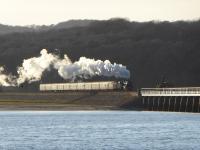 45690 <I>Leander</I> approaches the Kent Viaduct and Arnside with a Cumbrian Coast Express returning from Carlisle to Carnforth on 24th March 2018.<br><br>[Mark Bartlett 24/03/2018]
