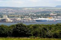 <I>Blue Star 1</I> arriving at Rosyth with the ro-ro ferry from Zeebrugge on 26 June 2008. Passenger services on the route ceased at the end of 2010. The line from Inverkeithing South Junction into the dockyard is still officially open, if overgrown. Intermittent use of the branch in previous years has included ScotRail DMUs undergoing refurbishment by Babcock Engineering [see image 22278].<br><br>[John Furnevel 26/06/2008]