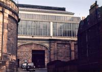 The station entrance, reduced in status to serve the diesel depot. This was the Crown Place carriage entry seen from the west. The entry was just off Leith Walk.<br><br>[Bill Roberton //1971]