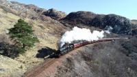 45157 <I>The Glasgow Highlander</I> climbs out of Lochailort towards<br>
Mallaig with <I>The Jacobite</I> on 1st April 2018. The blue backgound of the smokebox numberplate is a nice touch.<br>
<br>
<br><br>[John Gray 01/04/2018]