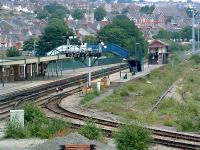 Barry station with the former line to the docks (right). At the time this was the limit for passenger trains but the route was a through route for freight.<br><br>[Ewan Crawford //]