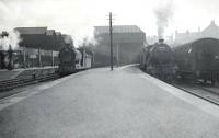 Bridgeton Cross terminus (ex NBR). V1 2.6.2T 67626 on Helensburgh train. NB 0.6.0 on Hyndland train 4639. V1 2.6.2T 67655 on Balloch train.<br><br>[G H Robin collection by courtesy of the Mitchell Library, Glasgow 29/07/1949]