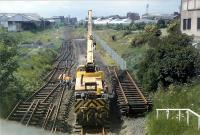 Tracklifting at Lochend Junction. The double track Abbeyhill-Lochend Junction section was being disconnected and Lochend Junction to Craigentinny Junction singled.<br><br>[Ewan Crawford 12/06/1989]